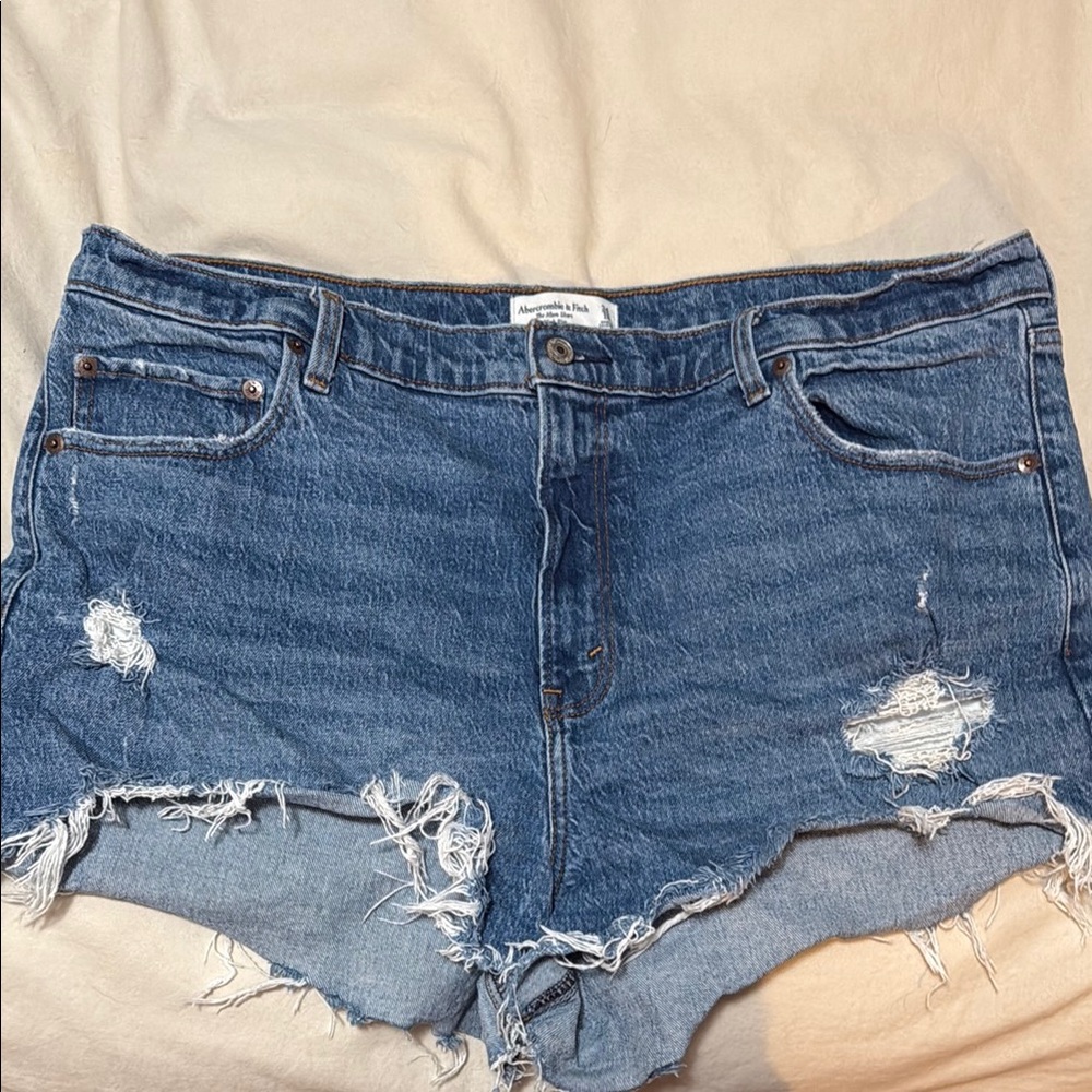 Abercrombie & Fitch Blue Jean Shorts Distressed High-Waisted